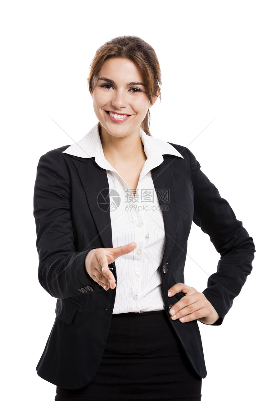 商业女商务人士握手女孩协议黑发成人问候语谈判会议拉丁手势微笑图片