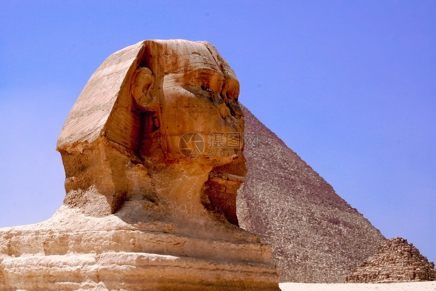 原始埃及史芬克斯 背景上印有金字塔假期眼睛雕像法老旅行石头男人上帝鼻子国王图片