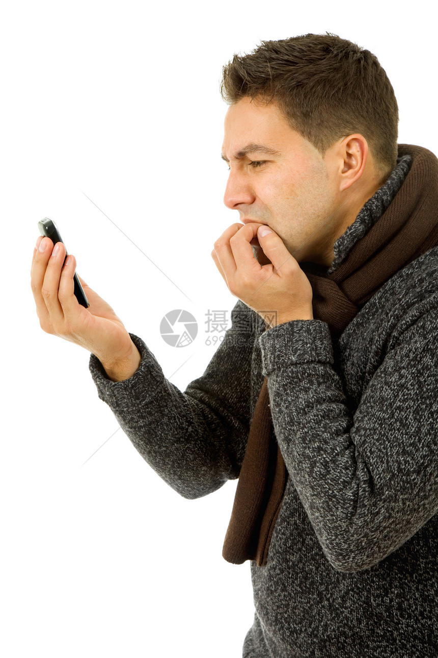 手机电话细胞男性成人拉丁短信尖叫男生衬衫企业家白色图片
