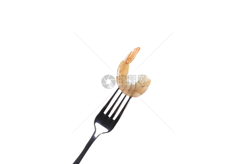 叉子上的虾树叶甲壳午餐动物餐厅橙子营养饮食海鲜美食图片