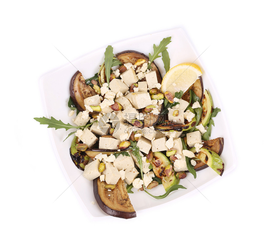 沙拉加烤菜和豆腐美食午餐素食花生草药柠檬健康饮食盘子种子向日葵图片