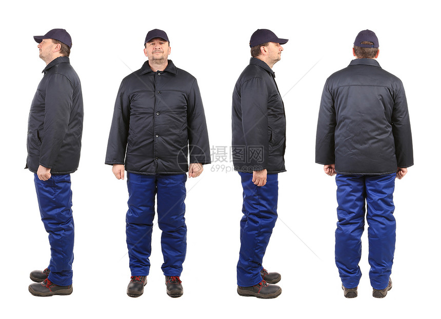 冬季工作服工人口袋棉布套装服装裤子纺织品夹克背心靴子男性图片