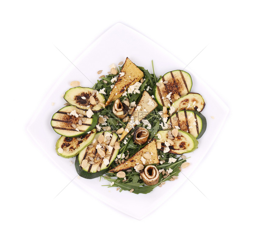 沙拉加烤菜和豆腐素食柠檬盘子向日葵种子花生草药午餐蔬菜美食图片