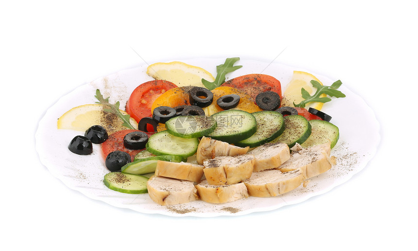 鸡肉沙拉黄瓜香料白色家禽午餐红色饮食食物黄色健康图片