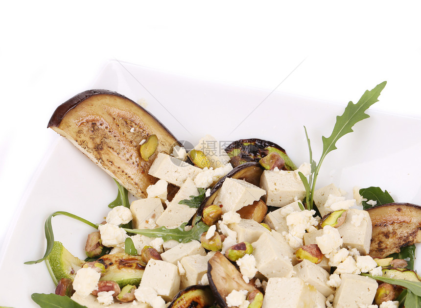沙拉加烤菜和豆腐蔬菜向日葵健康饮食午餐盘子美食柠檬素食种子花生图片
