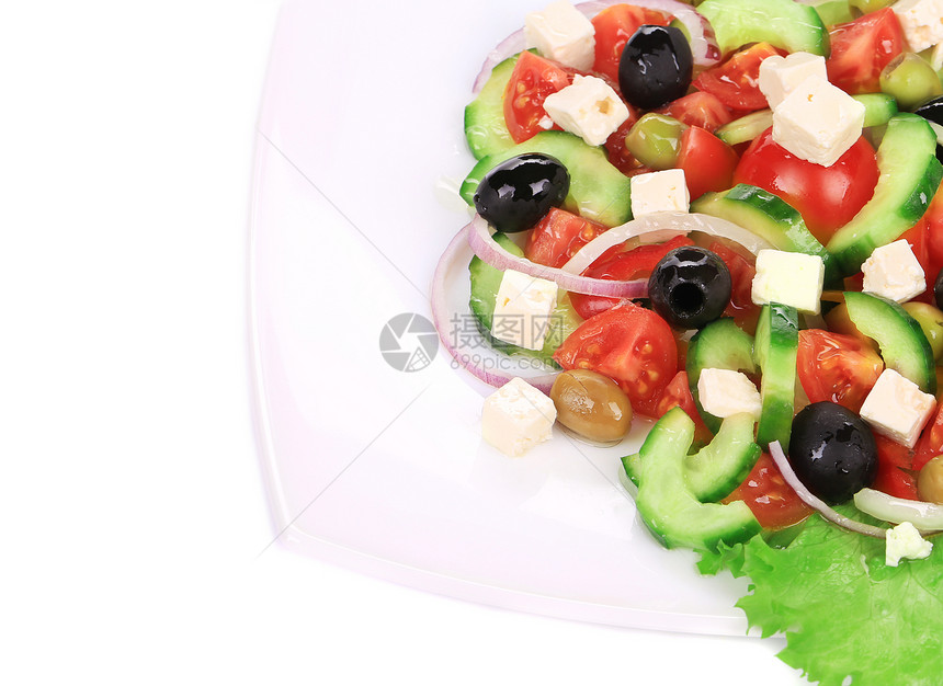 新鲜的希腊沙拉小吃黄瓜烹饪营养午餐蔬菜洋葱美食胡椒草本植物图片