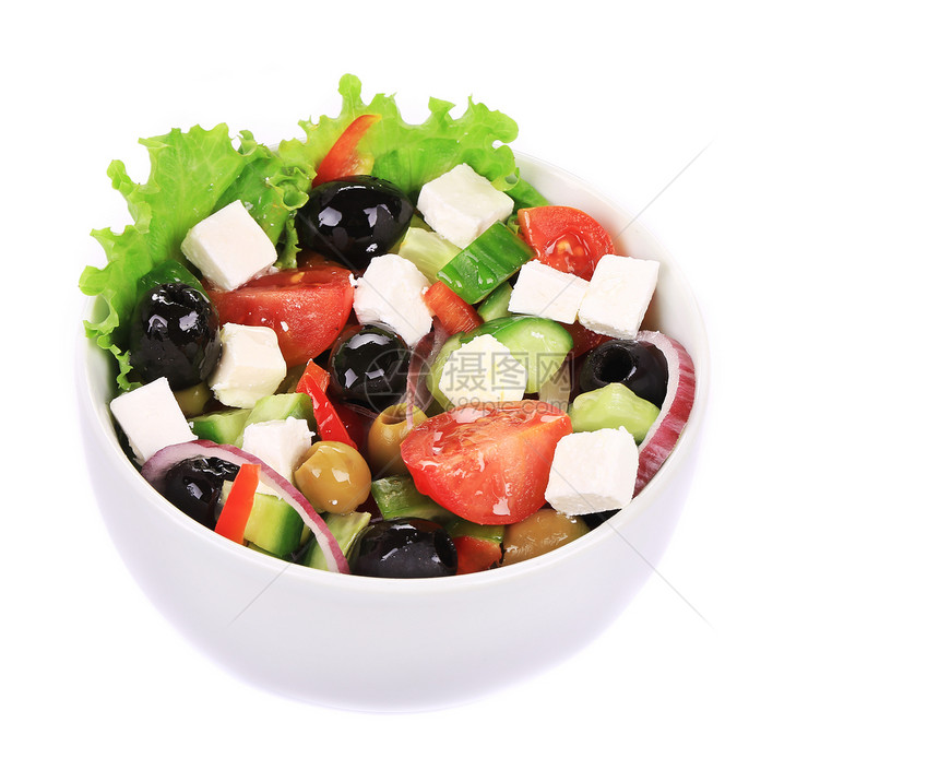 新鲜的希腊沙拉烹饪乳酪饮食蔬菜洋葱美食草本植物菜单餐厅食物图片