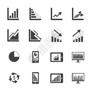黑色和白色商务图图标集技术生长数据药片硬币统计金融商业组织圆圈背景图片