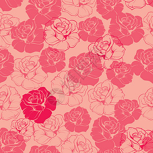 无缝粉色和红色花卉矢量模式 瓷砖背景或带有玫瑰的纹理背景图片