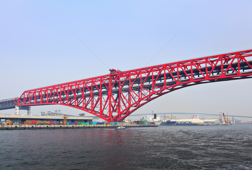 大阪红桥红色运输铁路海景建筑学风景港口交通天空图片