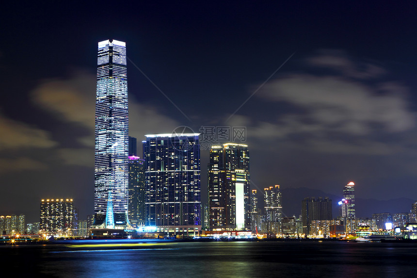 晚上在香港九龙场景天际城市顶峰市中心假期商业经济建筑办公室图片