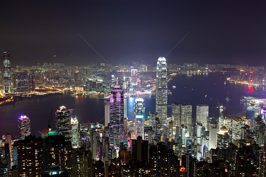 夜里香港市风景场景天际市中心城市顶峰商业海景建筑学经济金融图片