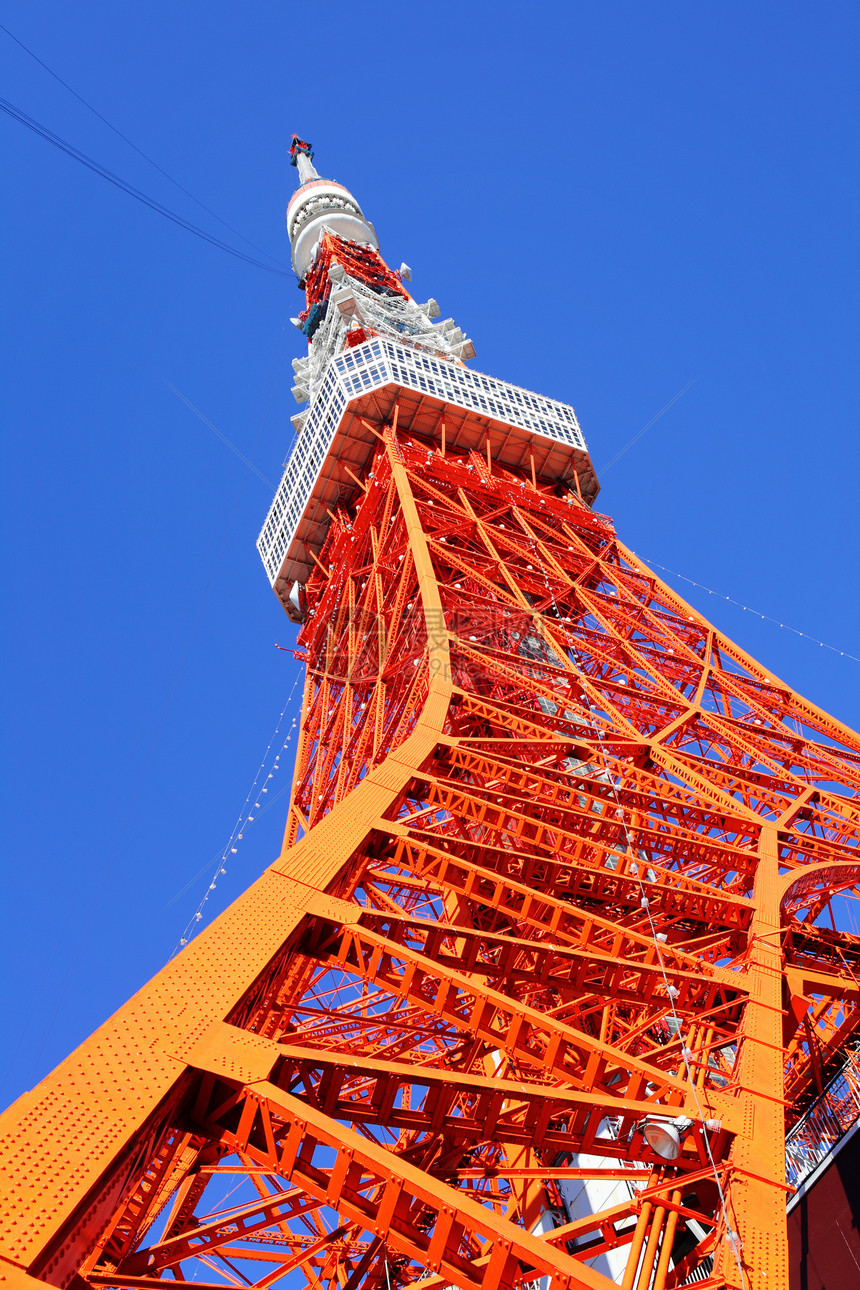 东京塔建筑学甲板红色橙子城市天际建筑街道技术晴天图片