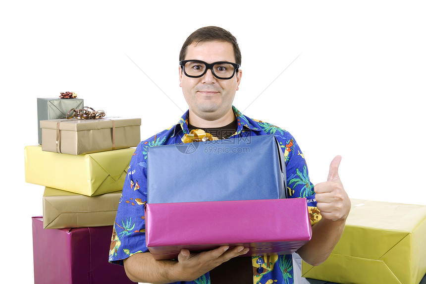 销售员盒子青年极客礼物漫画墙纸领带情感眼镜伙计图片