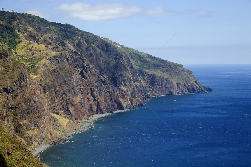 马德拉海滩冲浪动物群海岸线风景自然热带悬崖植物群旅行图片