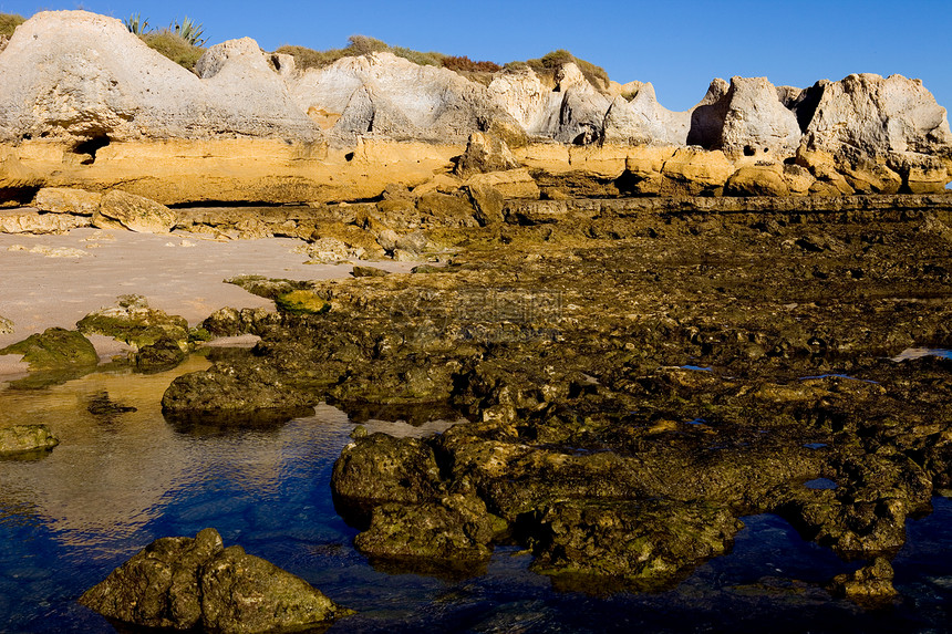 平顶巨石海洋海岸海滩岩石悬崖蓝色地标国家反射图片