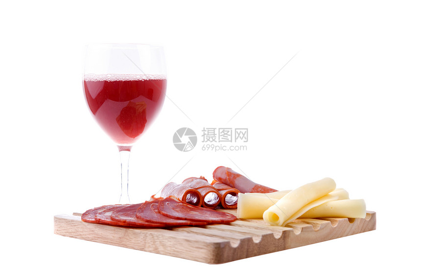 一套食品早餐玻璃火腿午餐饮食桌子红色白色烹饪糕点图片