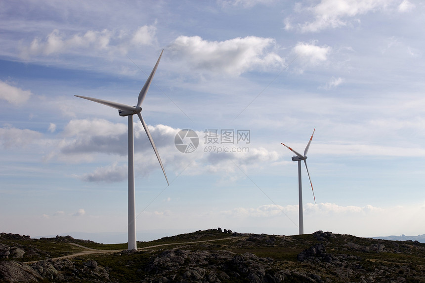 涡轮机金属力量风车翅膀天空绿色环境活力发电机技术图片