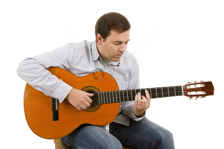 音乐家衣服成人乐器吉他手音乐独奏玩家男性白色黄色图片