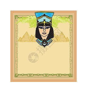 埃及女王克列奥佩特拉Cleopatra 框架大篷车月亮探险家沙丘假期旅游宗教动物地理棕榈插画