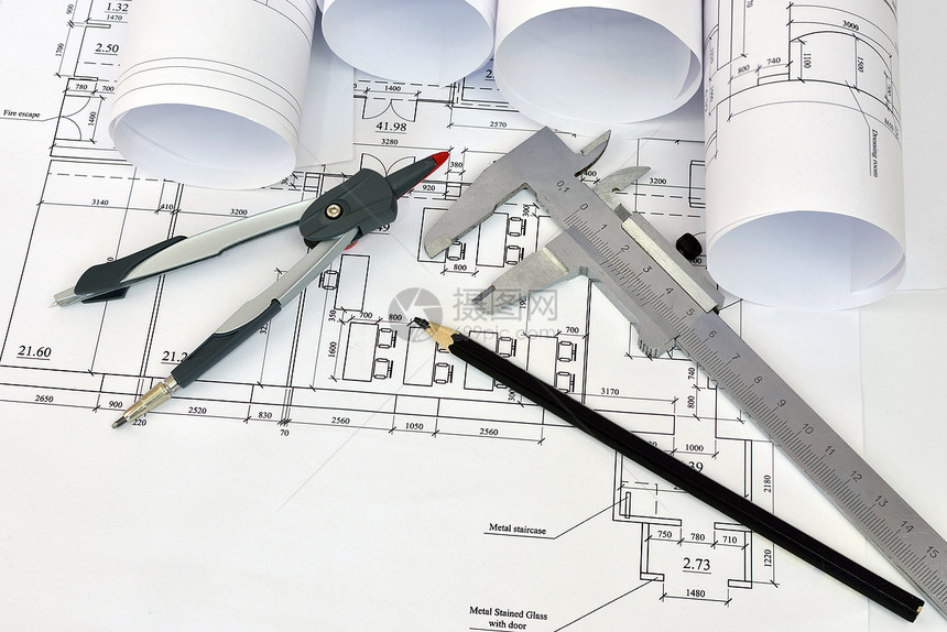 建筑设计师的绘画和工具工程师项目卡尺圆规文档游标建筑铅笔桌面打印图片