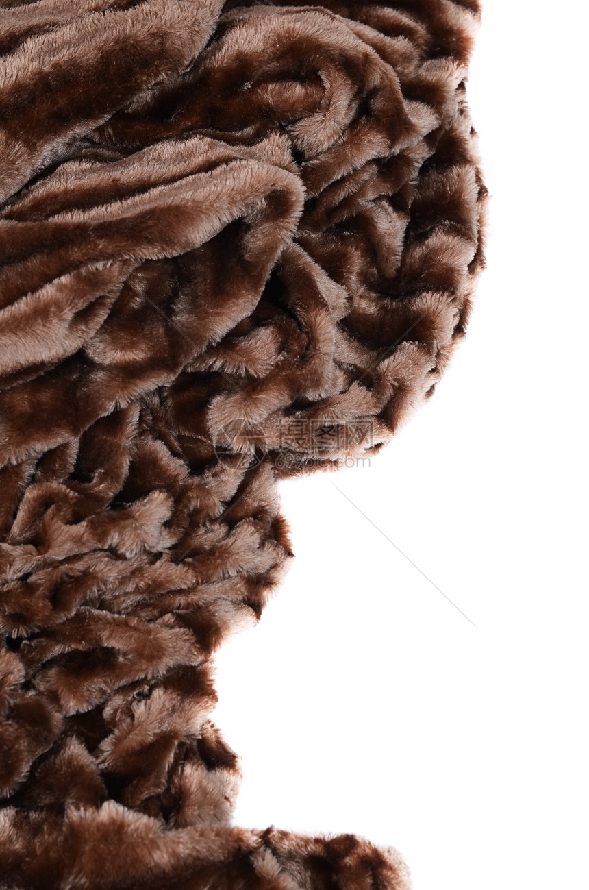白色背景上孤立的棕色毛皮小地毯荒野材料头发外套宏观皮革野生动物皮肤动物图片