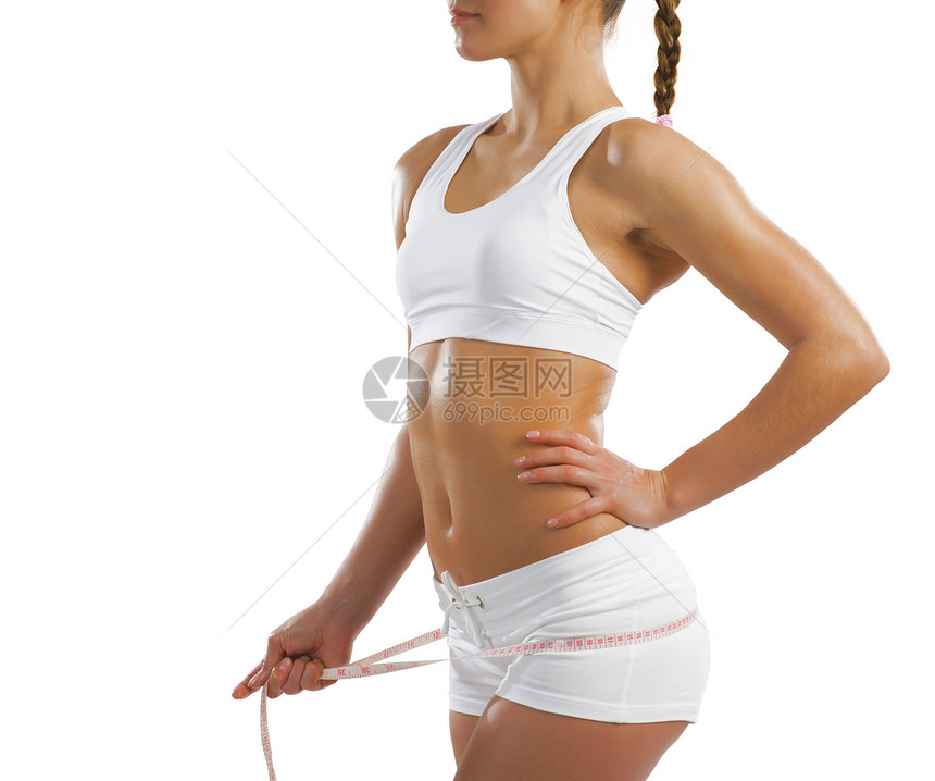 腰部的年轻运动女性腹部橘皮重量女士组织水果数字成人营养饮食图片