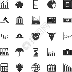 工具栏白色背景的股票市场图标奶牛电脑货币民众银行硬币菜单人士城市法律设计图片