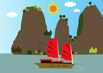 越南的观点风帆树木背景图片