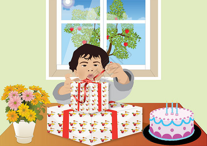 生日男孩礼物男生蛋糕花朵派对包装外国背景图片