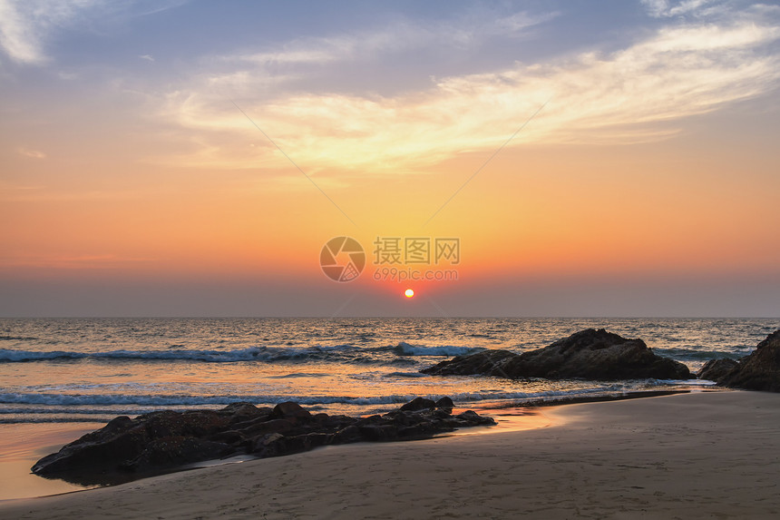 海滨日落海景海岸海洋海浪情绪野生动物支撑太阳海岸线海滩图片