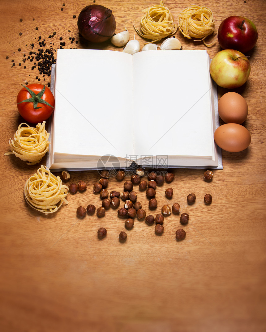 厨房 烹饪书籍和食品木头博客传统坚果厨师烘烤洋葱记事本厨具项目图片