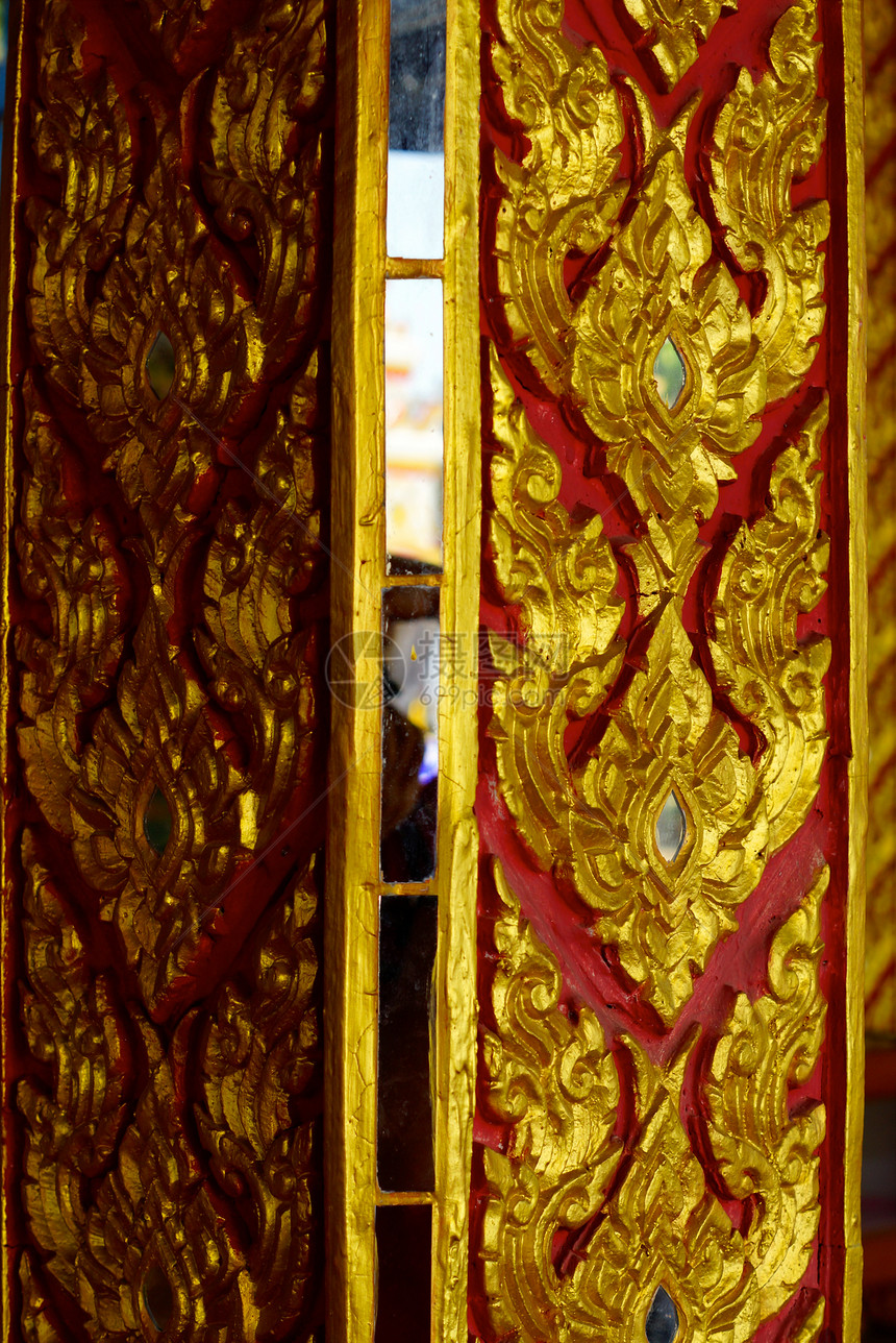 金金柱文化宝石竹子红色手工装饰品古董工作金子镜子图片