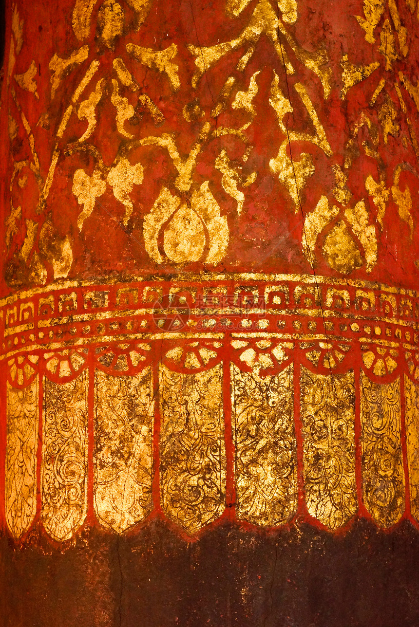 金金柱手工旗帜装饰品文化古董竹子红色棕色奢华木头图片