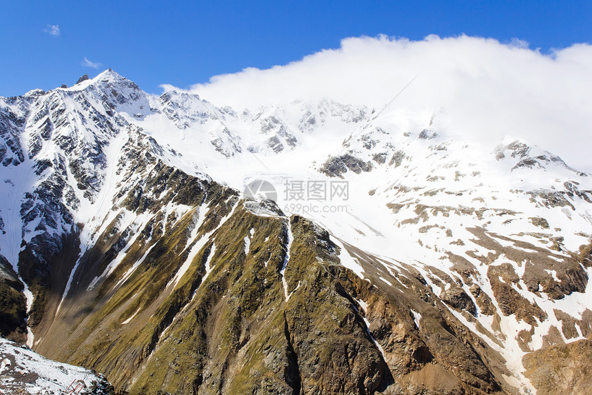 俄罗斯高加索山脉 俄国的高加索山脉季节高度风景悬崖冰川荒野爬坡图片