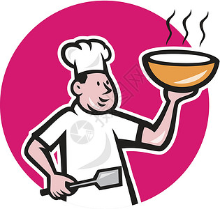 厨师拿着碗椭圆形卡通背景图片