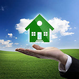 家庭保险和人身安全草地生意人房屋住房贷款结构环境保护纤手棕榈住宅背景图片