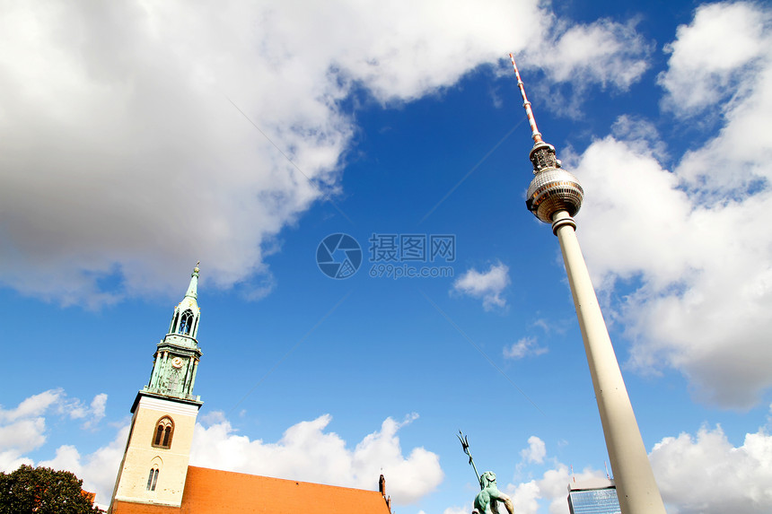 柏林和电视塔首都地标旅游天线收音机吸引力教会播送古董城市图片