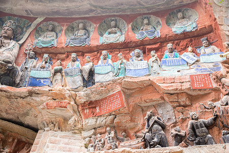 巴丁坎巴丁山石雕刻 达祖佛教徒建筑学洞穴宗教艺术石头山坡旅游雕像王国背景