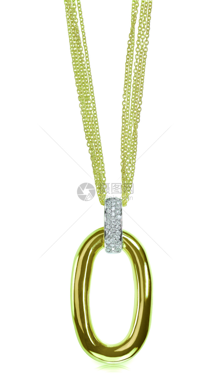 连锁链上的钻石吊坠订婚珠宝纪念日椭圆形稀有性反射金子礼物金光图片