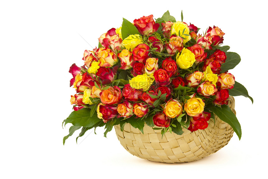 篮子里一束多彩玫瑰花展示香味墙纸婚姻植物生长热情妈妈生日周年图片