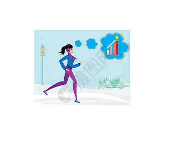 冬天跑步的弱小女孩耳朵肥胖手筒女孩统计数据运动插图杯子围巾设计图片