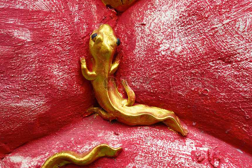 动物在Stucco工作上手工镜子古董文化艺术棕色红色奢华金子装饰品图片