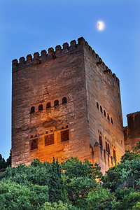 卡雷拉德尔达罗阿尔罕布拉塔月亮 Albaicin 格拉纳达安达卢西亚西班牙历史旅行城堡建筑建筑学邻里文化精神月亮历史性背景