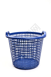孤立的蓝蓝色塑料篮贮存白色废纸洗衣店垃圾回收洗涤背景图片