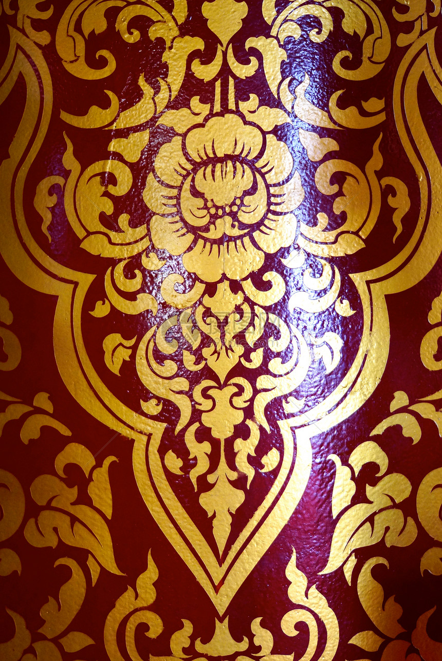 泰国语模式棕色叶子奢华红色金子艺术旗帜文化装饰品手工图片