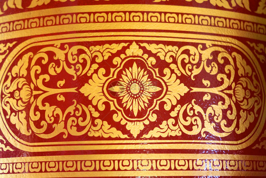 泰国语模式奢华装饰品叶子手工红色旗帜棕色艺术金子文化图片