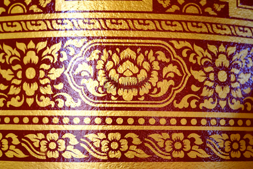 泰国语模式叶子旗帜装饰品文化手工金子艺术红色奢华棕色图片