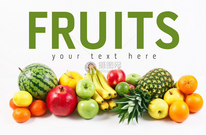 白色背景的水果和文字空间 有机食品 有组织食品异国维生素情调热带营养饮食食物果汁绿色橙子图片