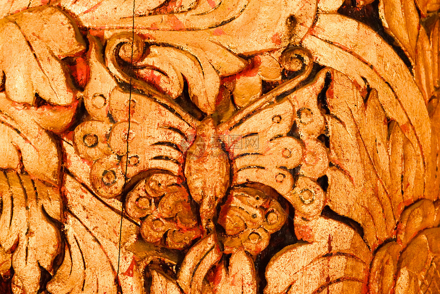 金金蝴蝶古董竹子木头雕刻宝石手工文化镜子工作奢华图片